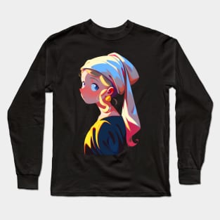 Girl with Earring T-shirt Color Background Long Sleeve T-Shirt